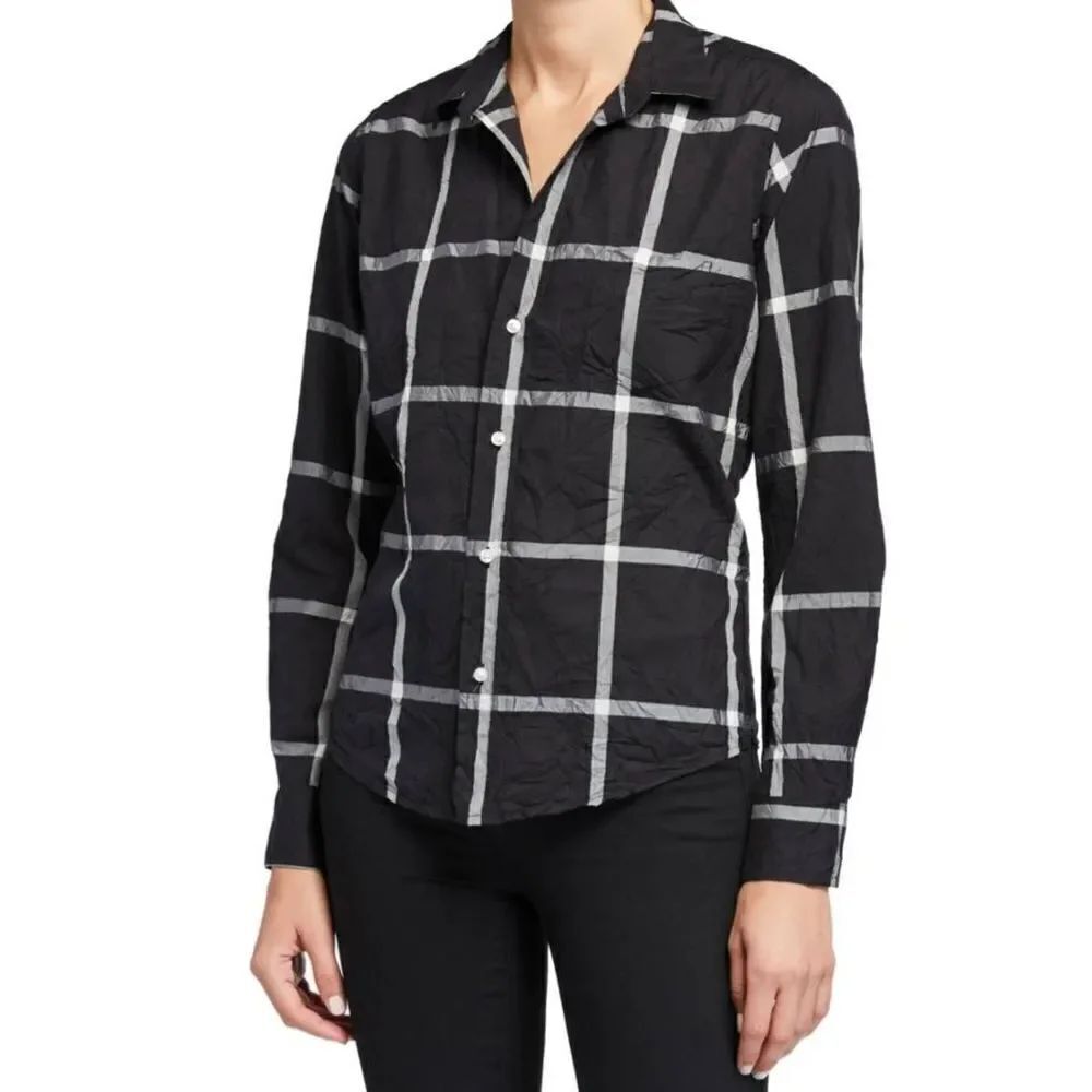 Frank & Eileen Barry Windowpane Texture black&white  Cotton Shirt sz Small